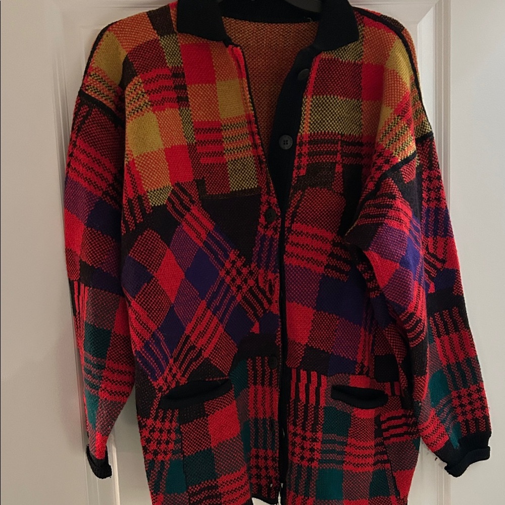 Adrienne Vittadini Colorful Plaid Cardigan